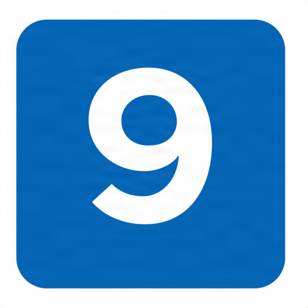 Blue square icon with a white number 9 in the centre.