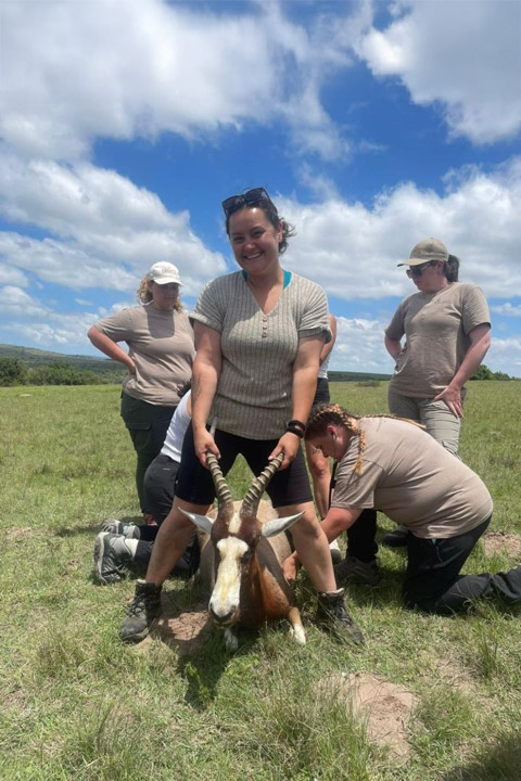 TAFE Digital vet nursing student Clare Curtis (middle) during a ‘life-changing’ trip to South Africa recently.