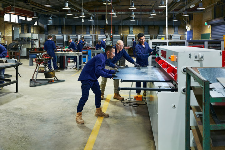 Students in a manufacturing workshop